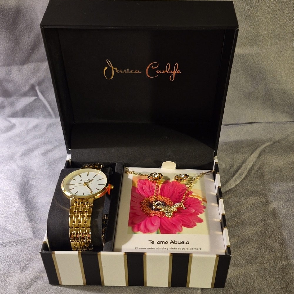 Gold Watch and Necklace Set